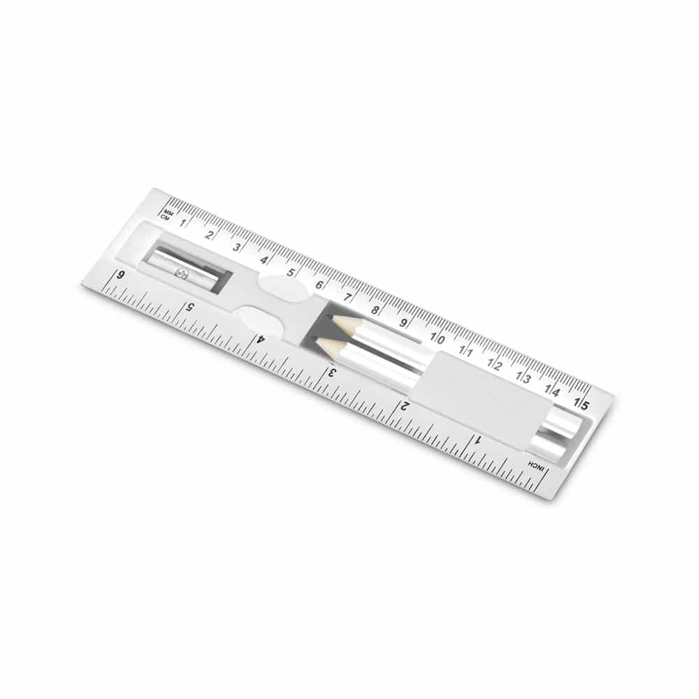 Kit de escrita em PS. Incluso régua de 15 cm, 2 mini lápis, 1 borracha e 1 apontador. Régua: 157 x 42 x 15 mm - Imagem 4