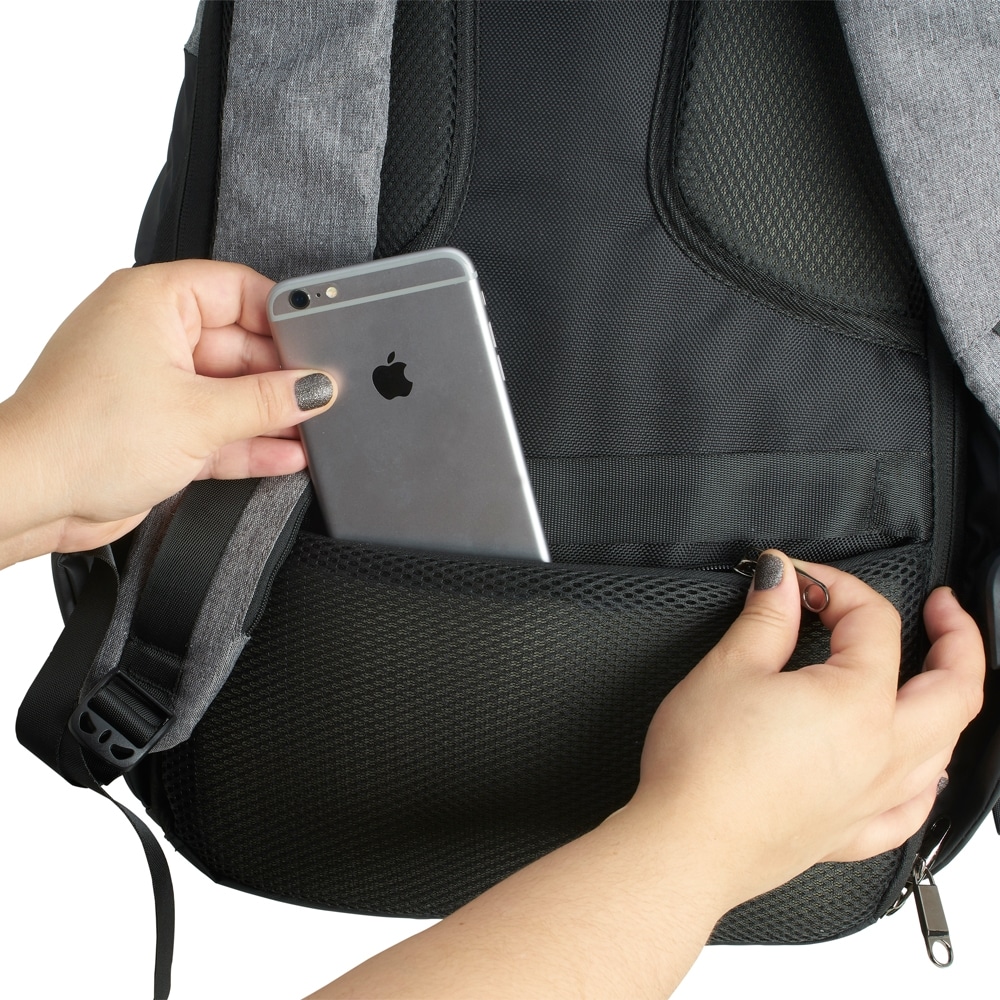 MOCHILA DE POLIÉSTER ANTI-FURTO USB COM SEGREDO 31L SPX-02096-PRE/CIN NA COR PRATA - Imagem 5
