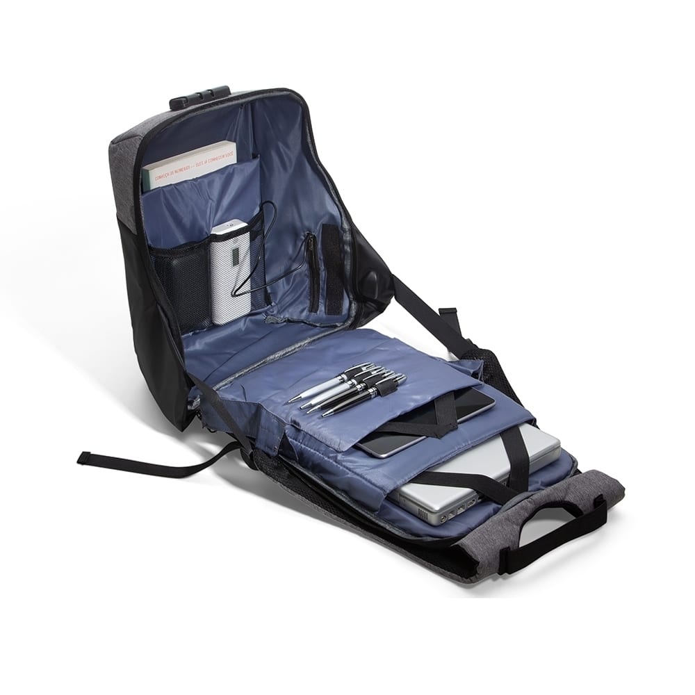 MOCHILA DE POLIÉSTER ANTI-FURTO USB COM SEGREDO 31L SPX-02096-PRE/CIN NA COR PRATA - Imagem 9
