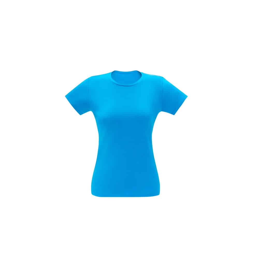 Camiseta feminina de corte cinturado em malha 100% algodão (170 g/m2) com fio 30/1 penteado.