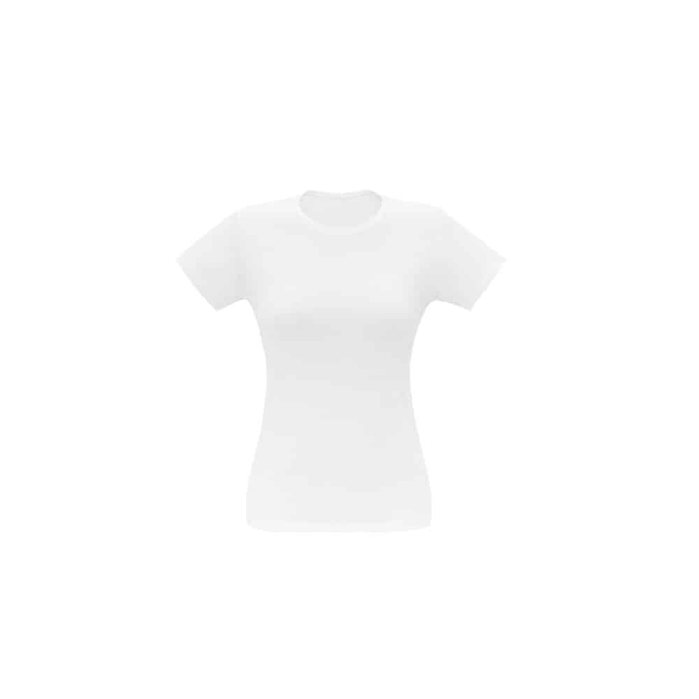 Camiseta feminina de corte cinturado em malha 100% algodão (170 g/m2) com fio 30/1 penteado.