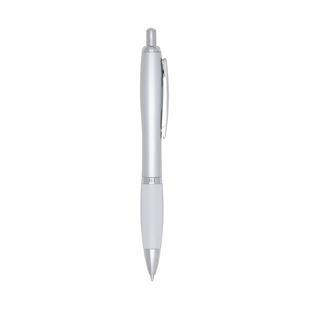 CANETA PLÁSTICA C/ DET EMBORRACHADO SPX-00518-PRA/BCO NA COR BRANCO