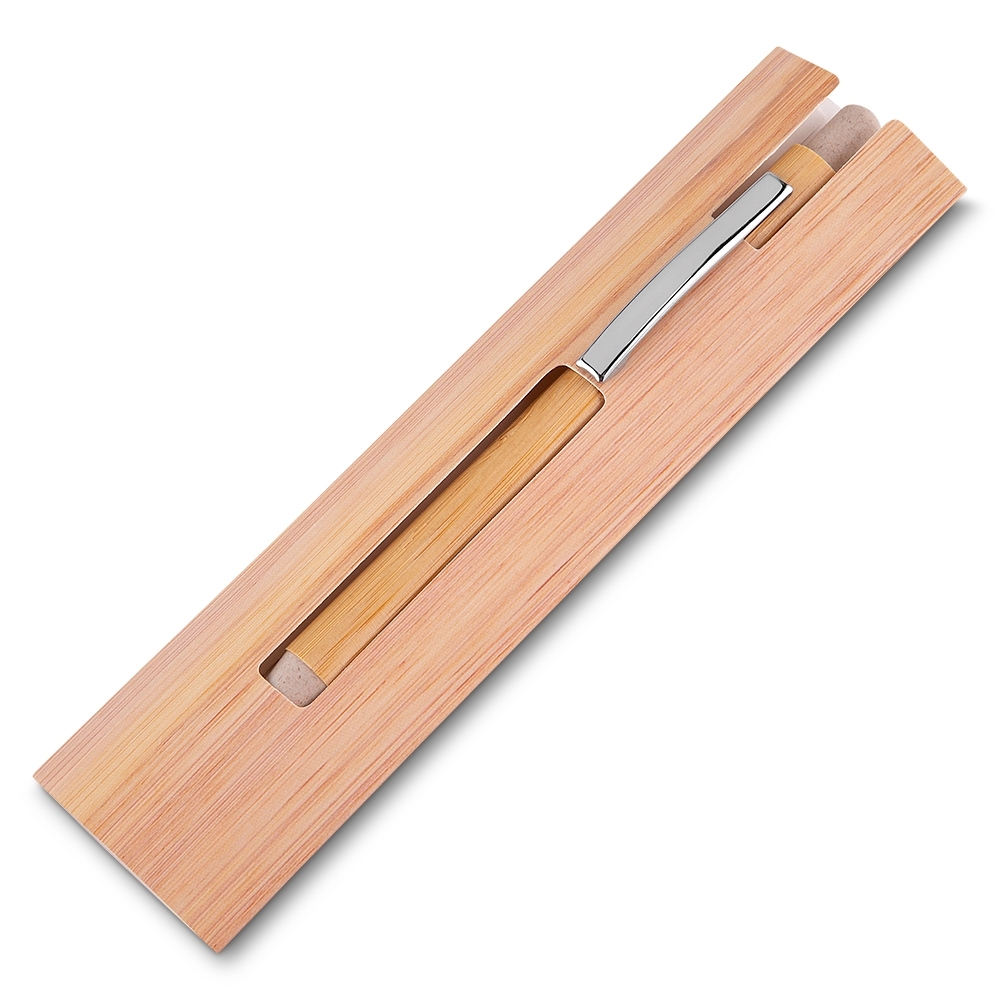 CANETA BAMBU C/ ESTOJO PAPEL SPX-14672-BMB/BEG NA COR MADEIRA