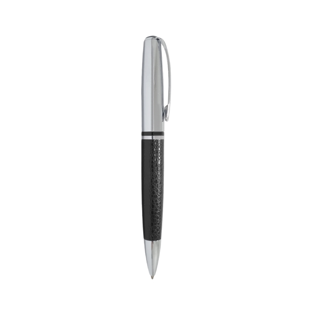CANETA METAL BRILHANTE C/ COURO SPX-ER133B-BRI/PRE NA COR PRATA