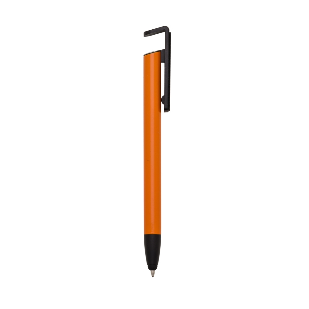 CANETA BASE CELULAR C/ LIMPADOR DE TELA E PORTA TOUCH  SPX-13589-LAR/PRE NA COR LARANJA