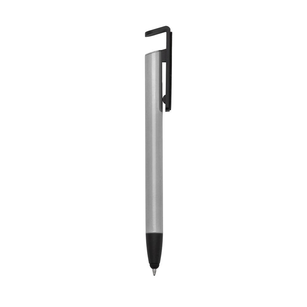 CANETA BASE CELULAR C/ LIMPADOR DE TELA E PORTA TOUCH SPX-13589-PRA/PRE NA COR PRATA