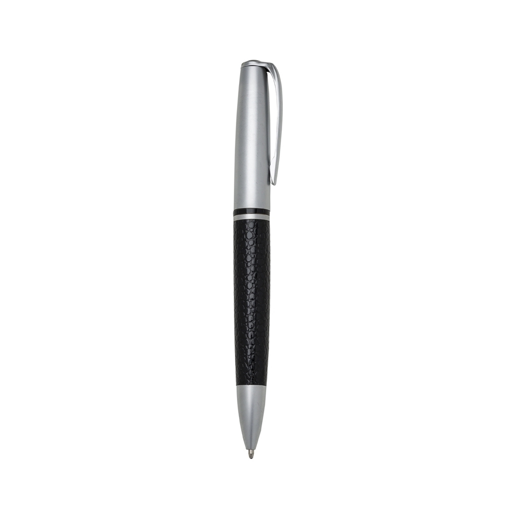 CANETA METAL FOSCO C/ COURO SPX-ER133F-FOS/PRE NA COR PRATA
